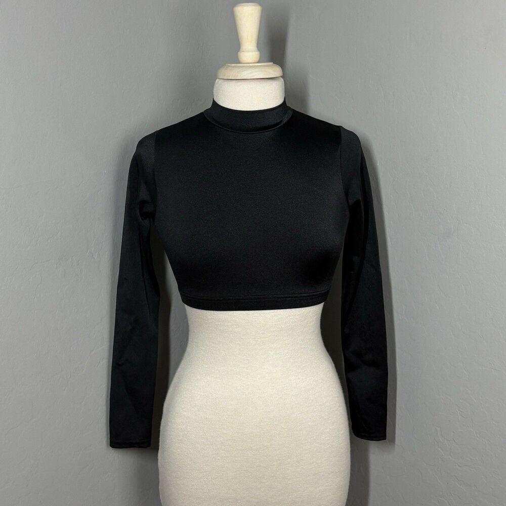 Natalie Dancewear Mock Neck Crop Top Girls Med Black Open Back Jazz Lyrical Tap